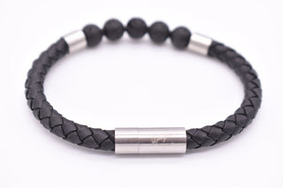 Parisi Armband - schwarzem geflochtenem Leder - Lavasteine - Mann - Herren - Inkl. Weiße Schmuckschachtel