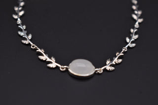 Parisi Bracciale in argento 925 - Motivo a foglia - Cristallo di calcedonio - Donna - Donne - Signore - Inclusa confezione gioielli bianca
