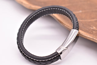 Parisi Armband - Geflochtenes Schwarzes Lederarmband - Magnetverschluss - Damen - Mann - Herren - Inkl. Weiße Schmuckschachtel