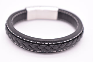 Parisi Armband - Geflochtenes Schwarzes Lederarmband - Edelstahlverschluss - Damen - Herren - Inkl. Weiße Schmuckschachtel
