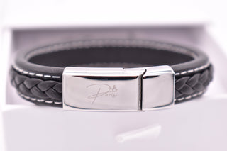 Parisi Armband - Geflochtenes Schwarzes Lederarmband - Edelstahlverschluss - Damen - Herren - Inkl. Weiße Schmuckschachtel