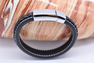 Parisi Armband - Geflochtenes Schwarzes Lederarmband - Edelstahlverschluss - Damen - Herren - Inkl. Weiße Schmuckschachtel