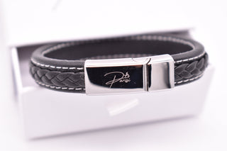 Parisi Armband - Geflochtenes Schwarzes Lederarmband - Magnetverschluss - Damen - Mann - Herren - Inkl. Weiße Schmuckschachtel