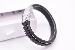 Parisi Armband - Geflochtenes Schwarzes Lederarmband - Magnetverschluss - Damen - Mann - Herren - Inkl. Weiße Schmuckschachtel