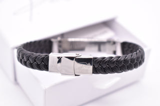 Parisi Armband - Geflochtenes Schwarzes Lederarmband - Edelstahl - Damen - Mann - Herren - Inkl. Weiße Schmuckschachtel
