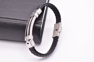 Parisi Armband - Geflochtenes Schwarzes Lederarmband - Edelstahl - Damen - Mann - Herren - Inkl. Weiße Schmuckschachtel