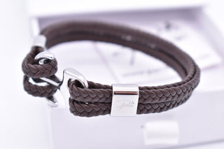 Parisi Armband - geflochtenes Braunes Leder - Anker aus rostfreiem Stahl - Männer - Mann - Inkl. Weiße Schmuckschachtel